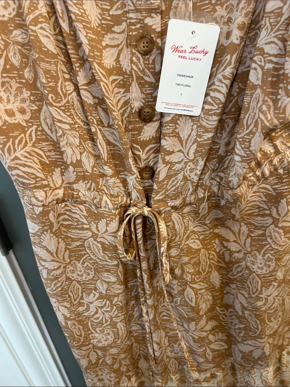 Lucky Brand Tan Floral Midi Dress Women’s size Large New!! - Picture 3 of 8